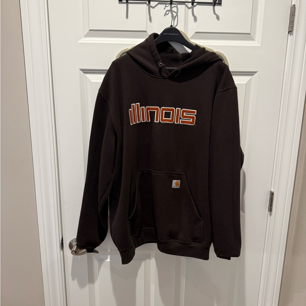 Carhartt Men's Brown Hoodie with Orange University of Illinois
